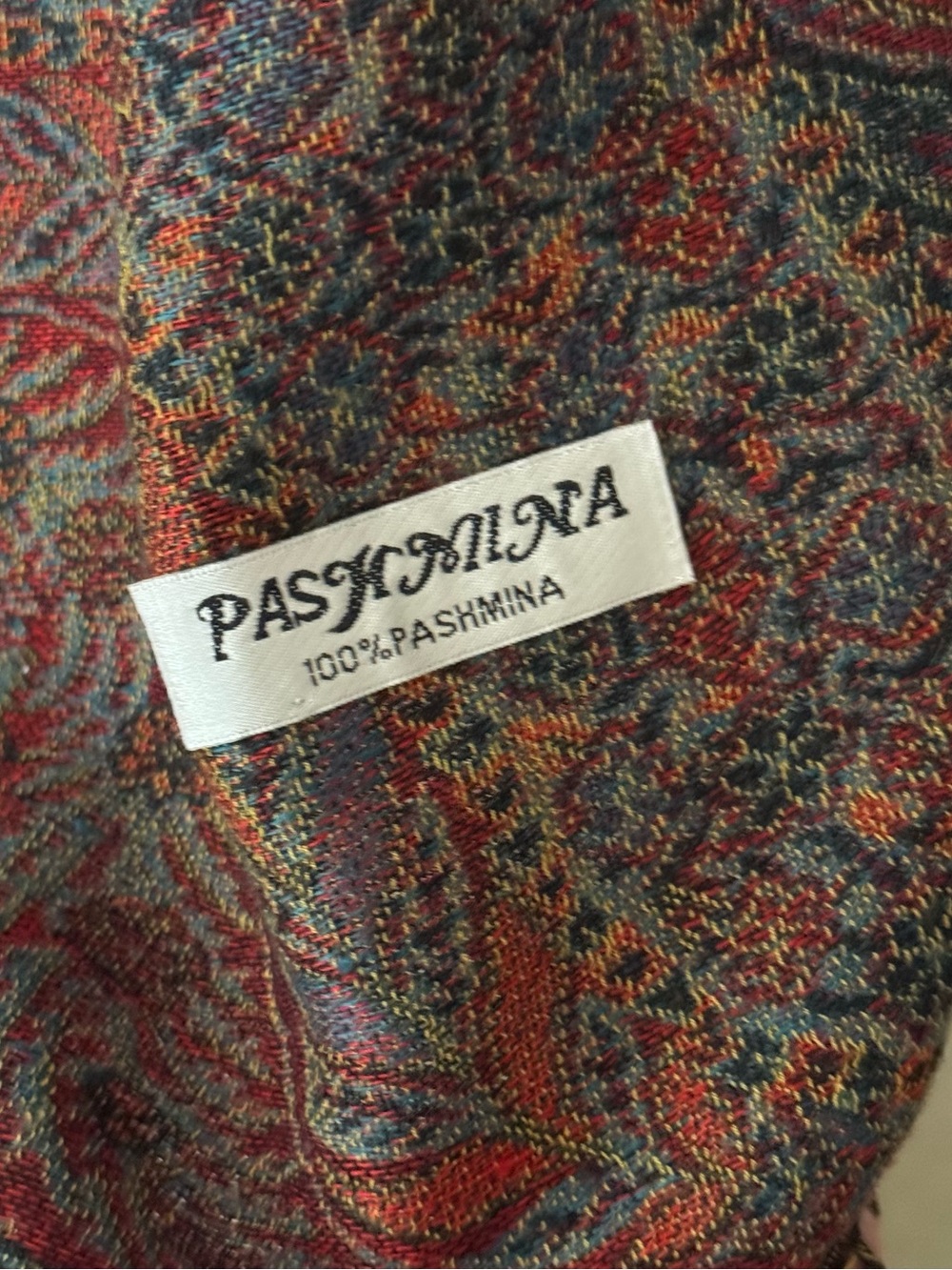 Pashmina Reversible Paisley Shawl Wrap Burgundy Sage Fringe Boho - Picture 6 of 9